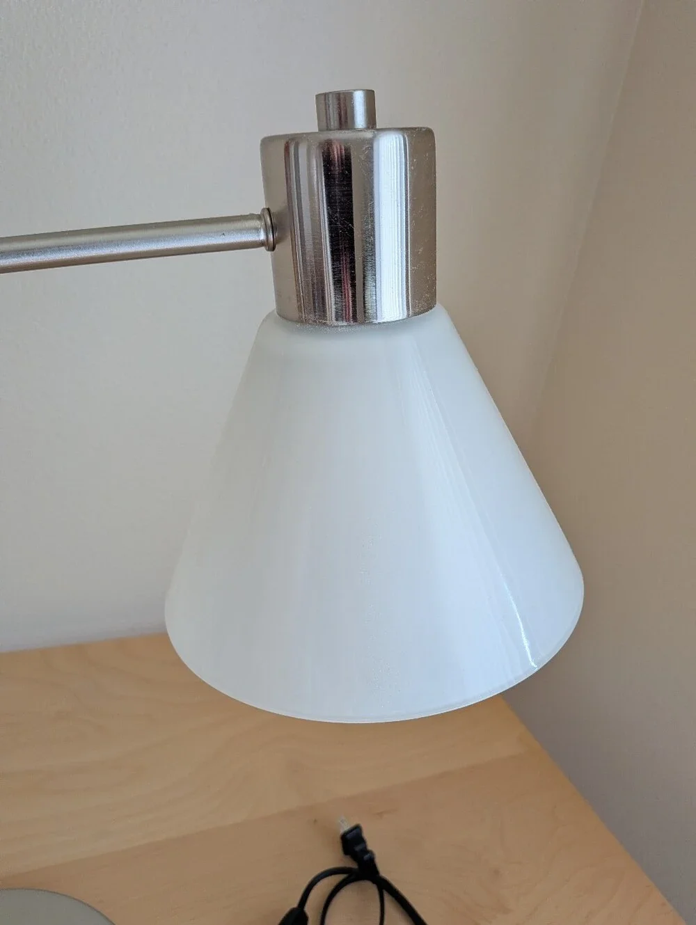 Modern Brushed Metal Desk Lamp with White Glass Shade